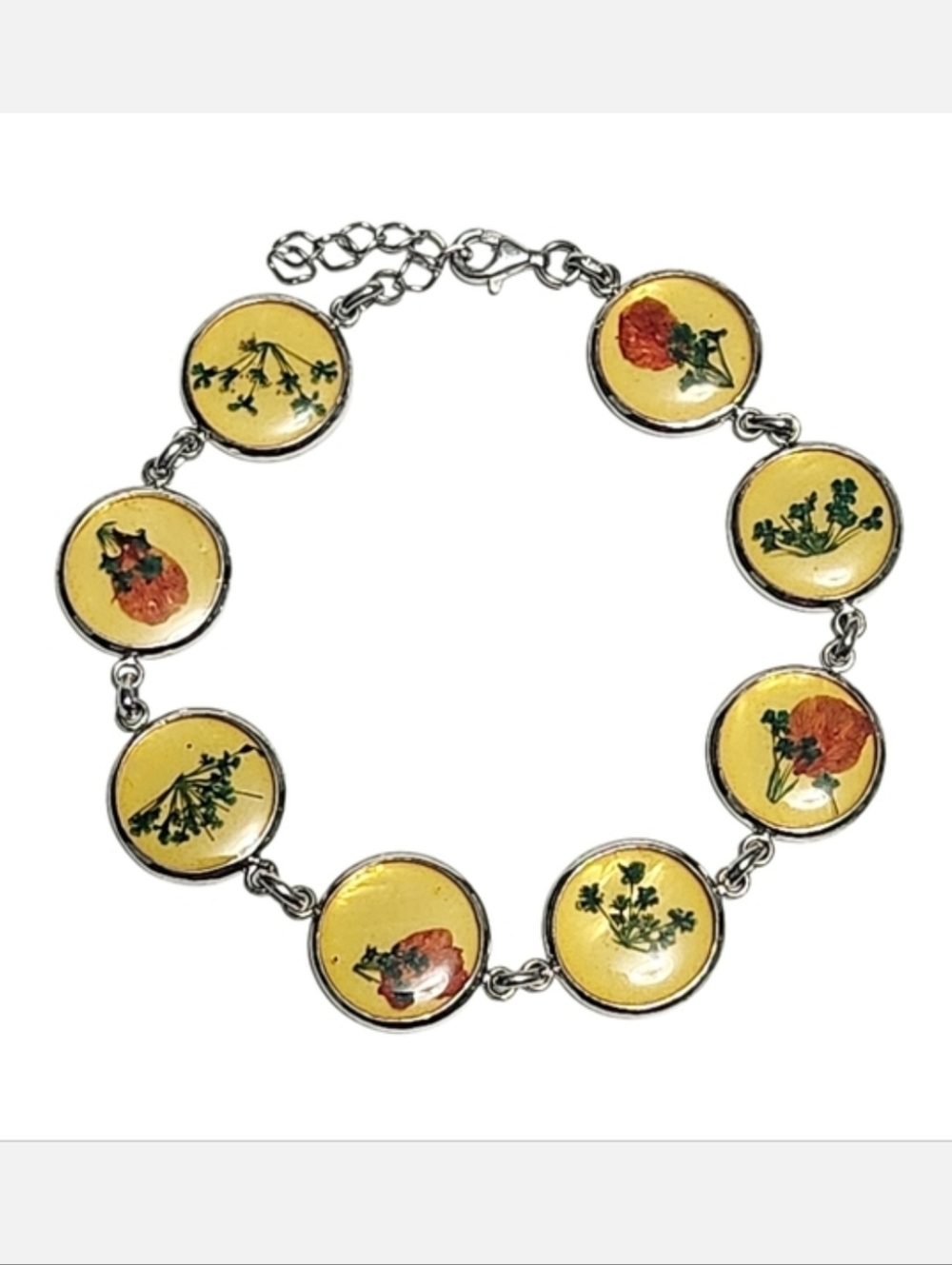 Sterling Silver Real Flower Link Bracelet